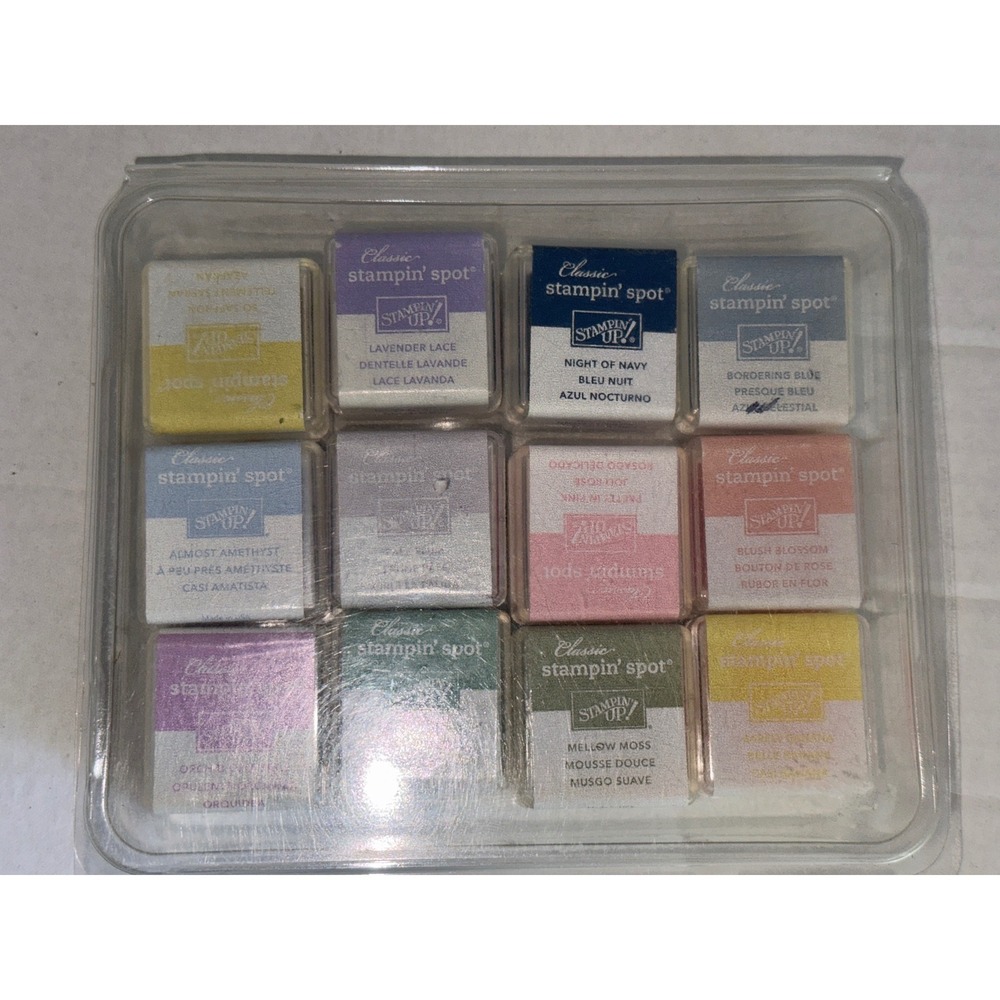 Stampin Up Classic Stampin Spot Ink Pad Set of 12 Assorted Colors with Tray